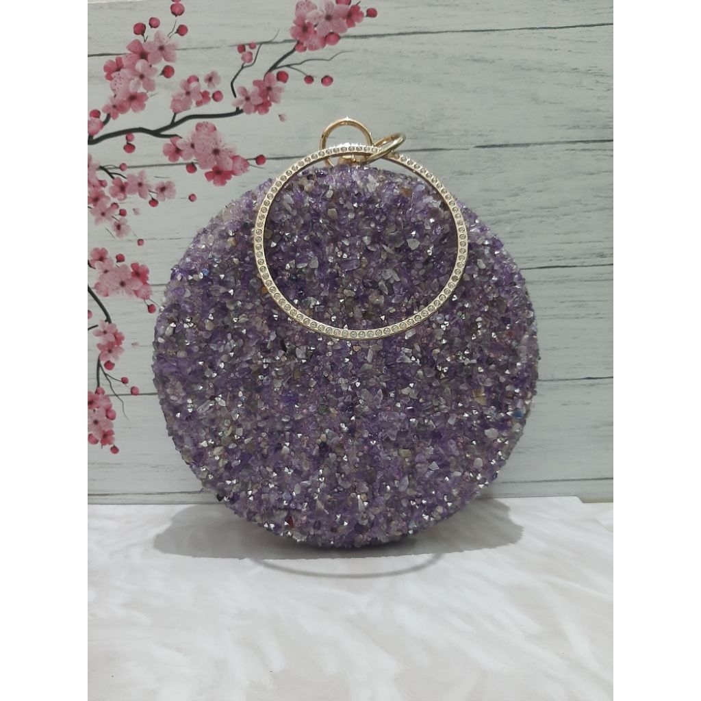 Tas Pesta Wanita Bulat Clutch Waiwai Ungu PL Like New