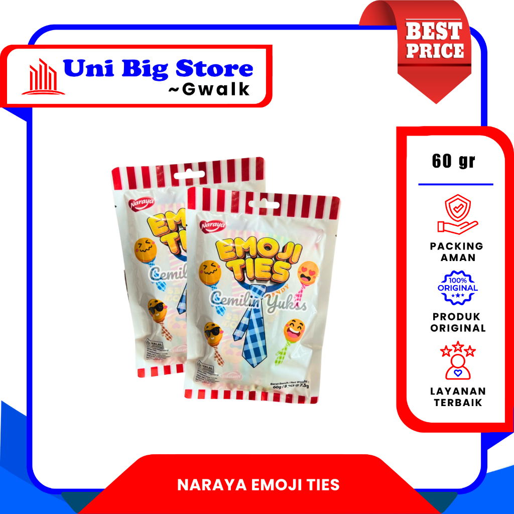 

NARAYA EMOJI TIES STICK CHEWY CANDY BENTUK DASI - 60 gr
