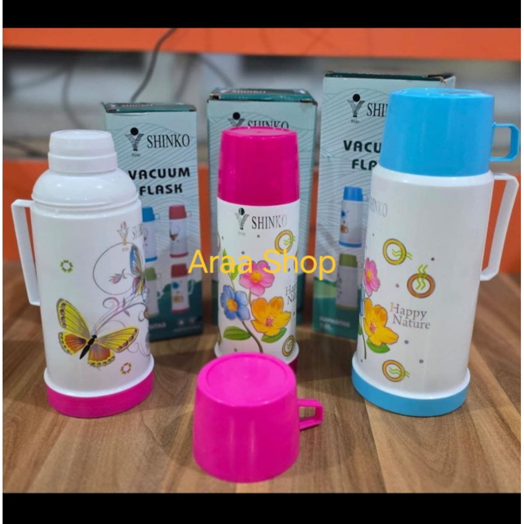 SHINKO Termos Air Panas 1 , 3/4 , 1/2  Liter Vacuum Flask Hot & Cold Termos Panas Beling Kaca 1000ml