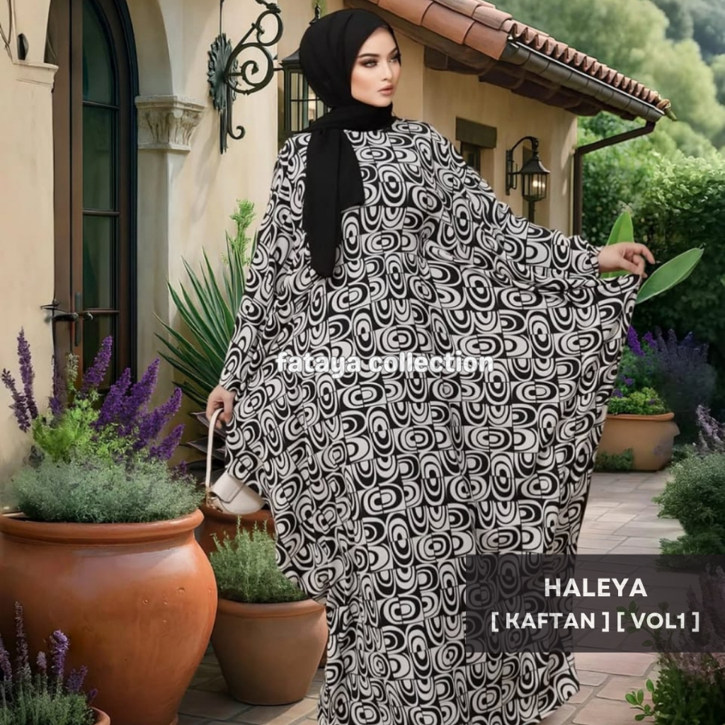Fataya Collection HALEYA Kaftan Monochrome - Kain Crepe