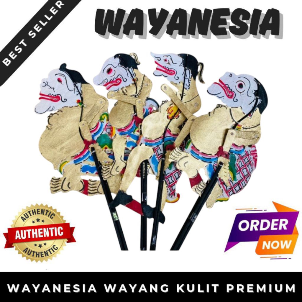 WAYANG kulit PUNOKAWAN EMAS KOMPLIT SEMAR GARENG PETRUK BAGONG BAHAN KULIT SAPI TEBAL 45CM