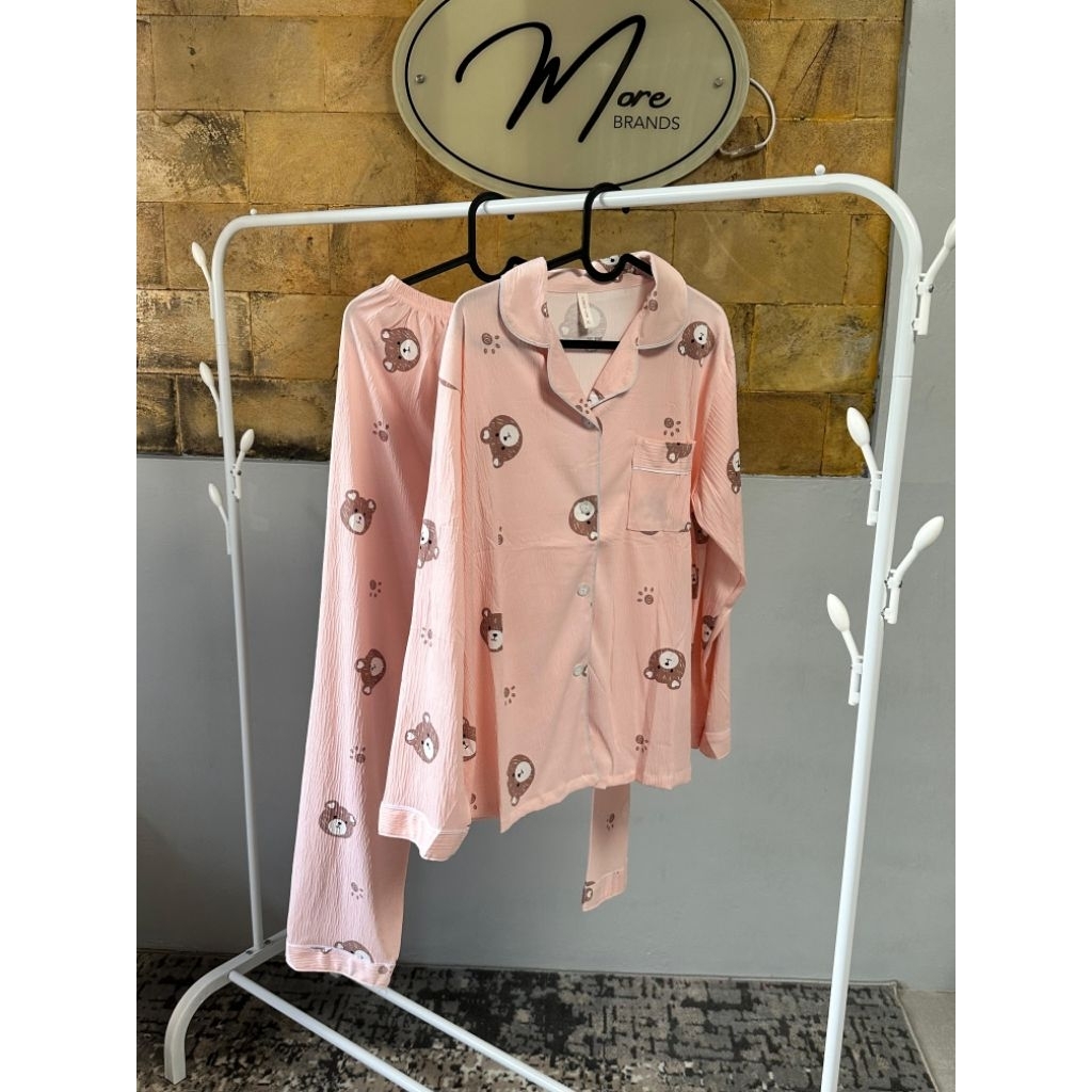 baju tidur wanita one set Piyama import crinkle motif lucu