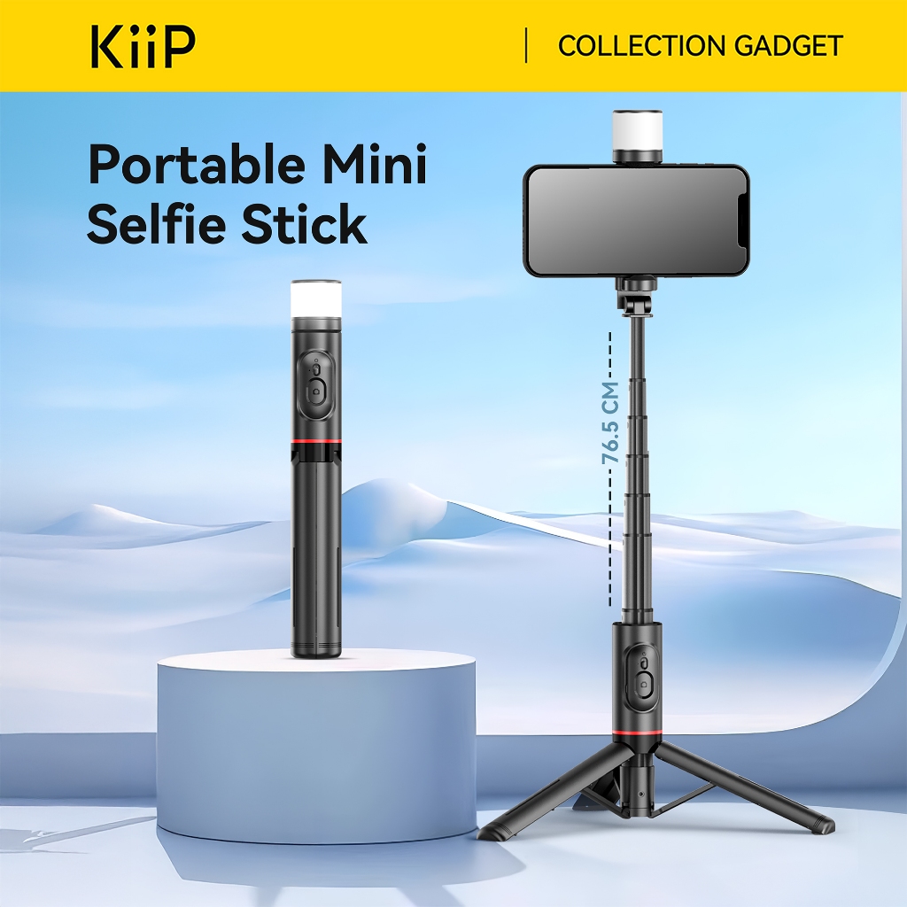 KiiP Mini Selfie Stick Tripod Tongsis Bluetooth Fill Light Handphone