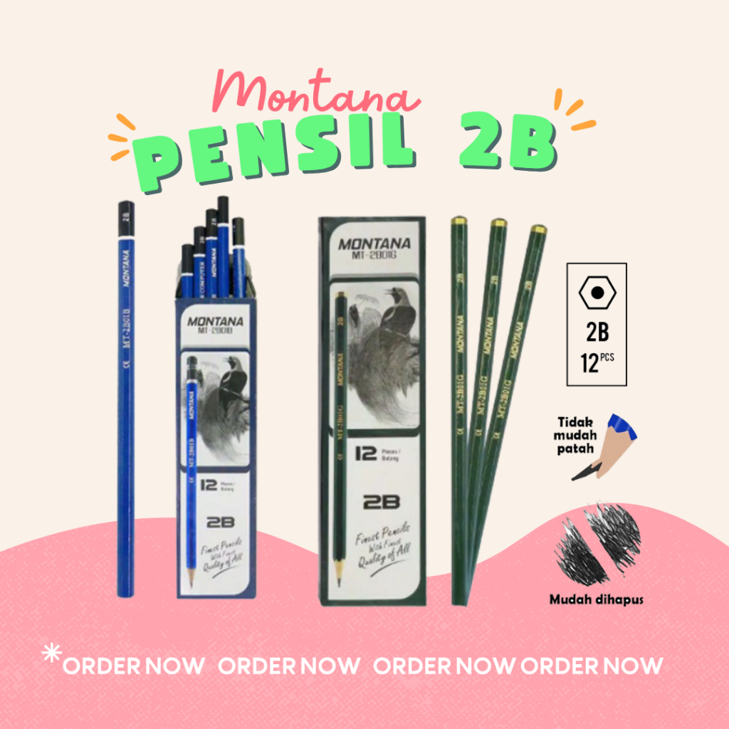 

Pencil Pensil 2B Biru Hijau / Pensil Ujian / Pensil Montana