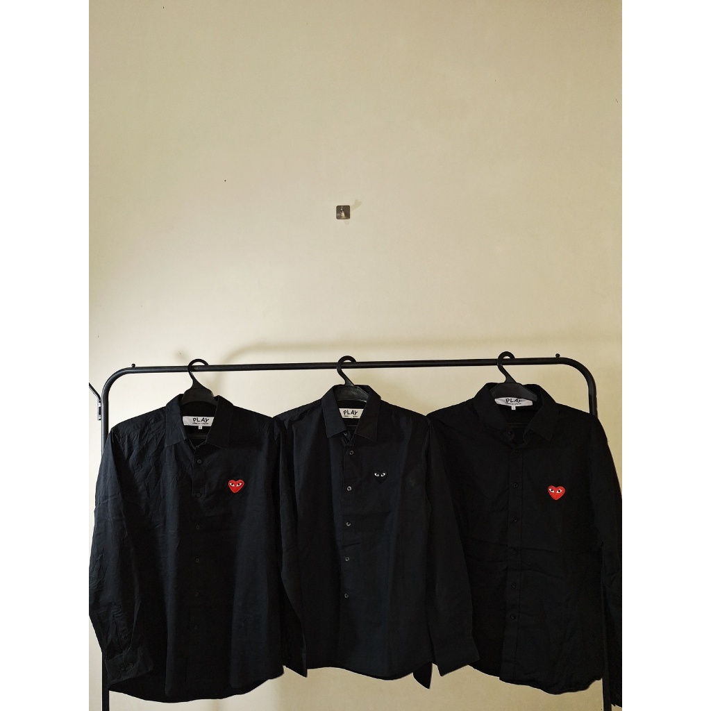 Kemeja Shirt Comme Des Garcons CDG Play Black Red Emblem Pria Wanita Second Original