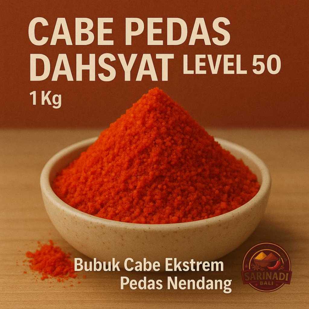

Cabe Pedas Dahsyat Level 50 1Kg Kiloan Bubuk Cabe Ekstrem Pedas Nendang