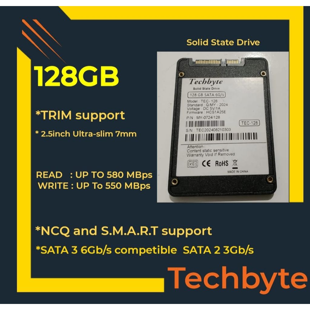 Techbyte SSD 128GB / 256GB / 512GB New Garansi Resmi 3 tahun