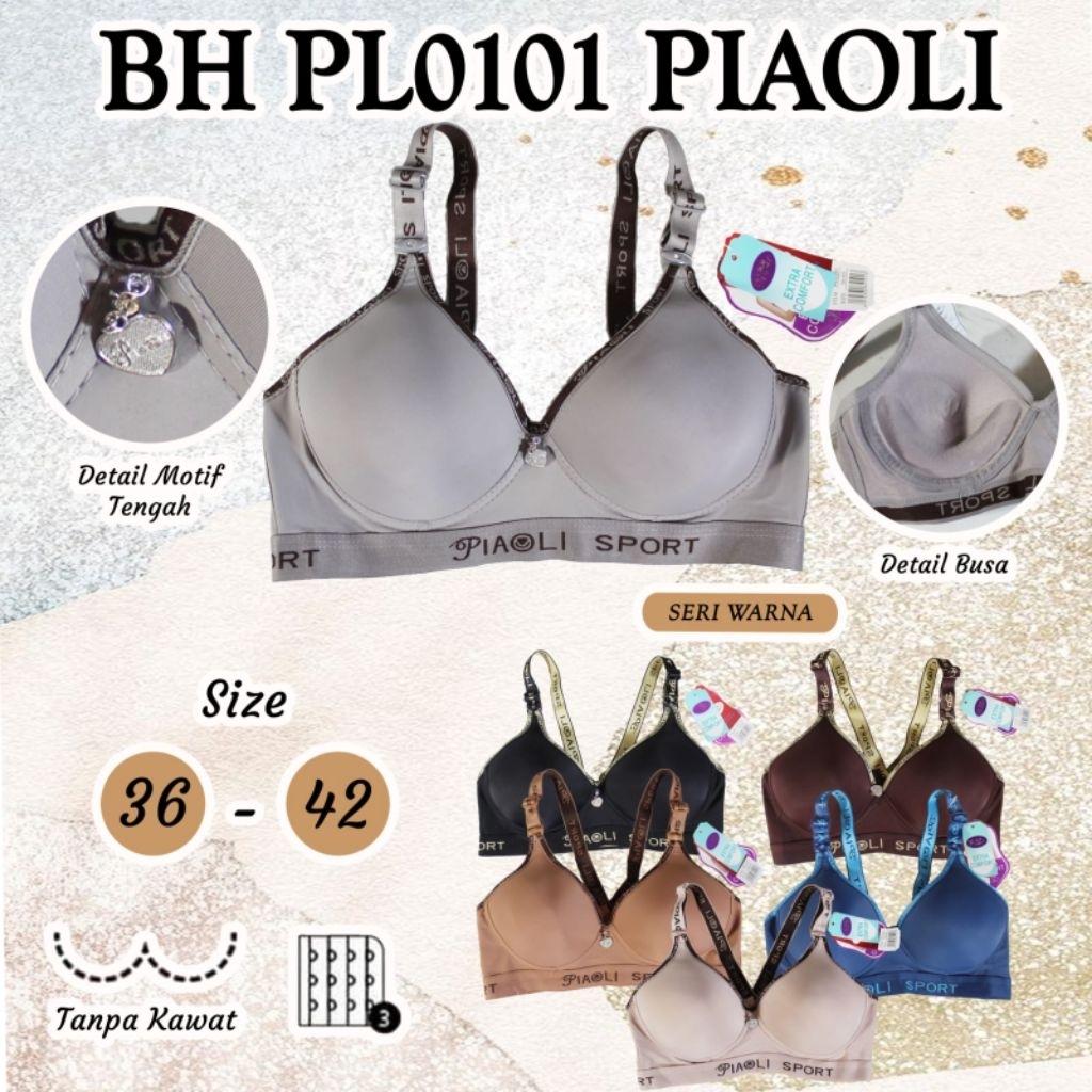 RIA JAYA - BH Bra Wanita / Daleman Wanita Piaoli PL0101 ORIGINAL Tanpa Kawat 6 pcs (Ukuran 36-42)