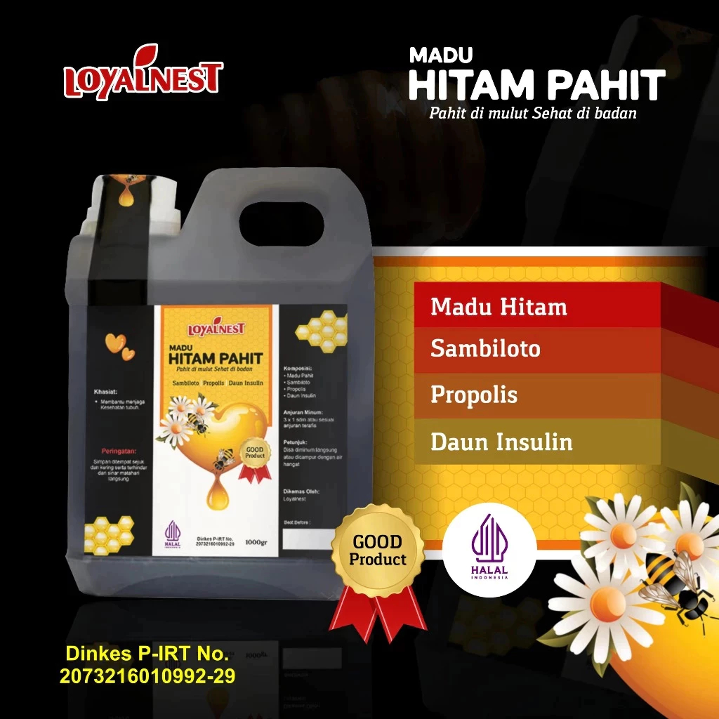 

Madu Hitam Pahit Loyal 1000ml Original - Madu Hitam Pahit Sambiloto Propolis Daun Insulin