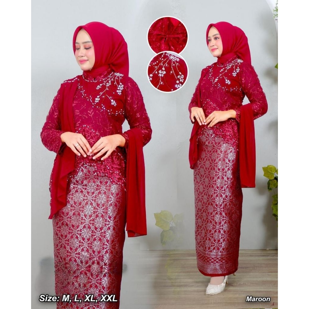 GAMIS DRESS SET KEBAYA BROKAT PREMIUM DAN ROK SONGKET MEWAH BANGET