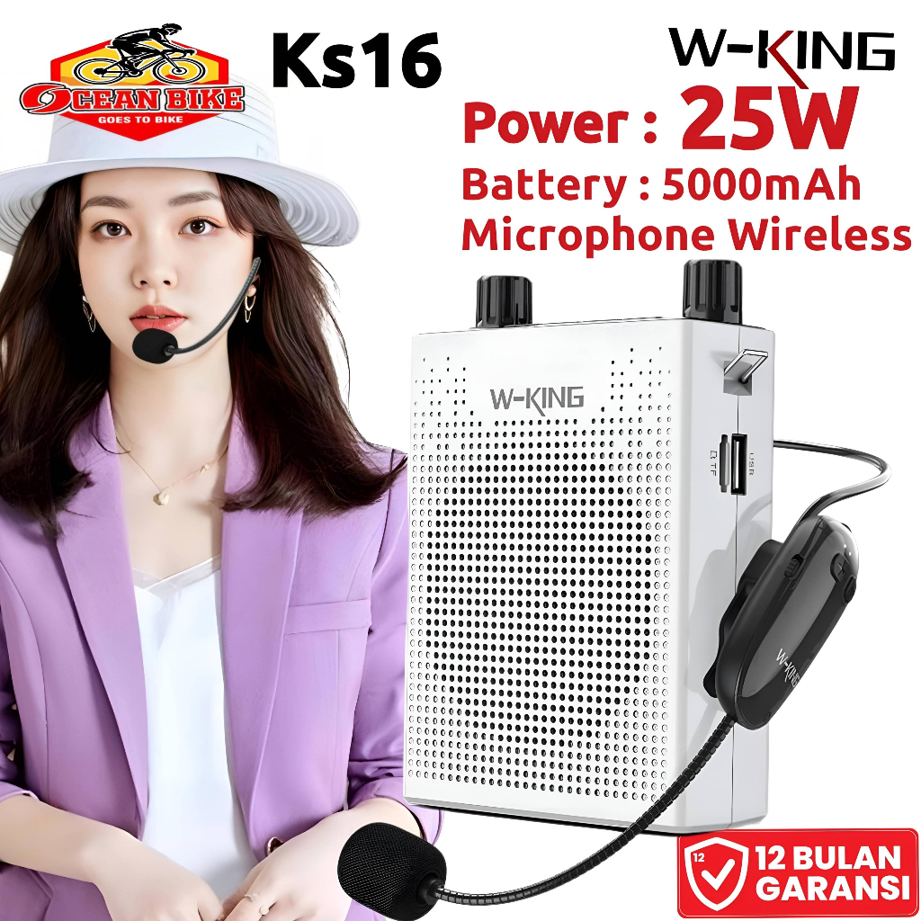 WKING Speaker Bluetooth Pinggang Mic Clip On Bando Wireless KS16 Tour Guide Guru Seminar Presentasi