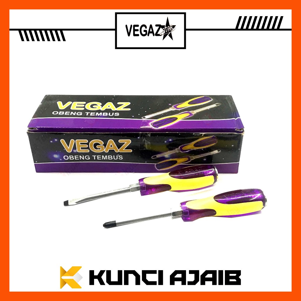 VEGAZ Obeng TEMBUS Gagang Plastik 4 Inch PLUS MIN (+) (-) Ketok Gedor Screwdriver