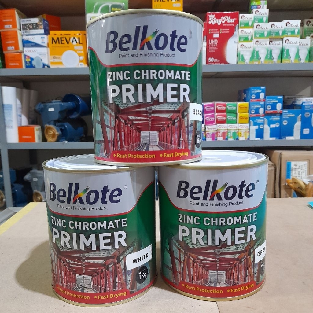 [1 kg]  BELKOTE  Zinc Chromate Primer / Cat dasar besi berbahan dasar minyak warna hitam, putih, abu
