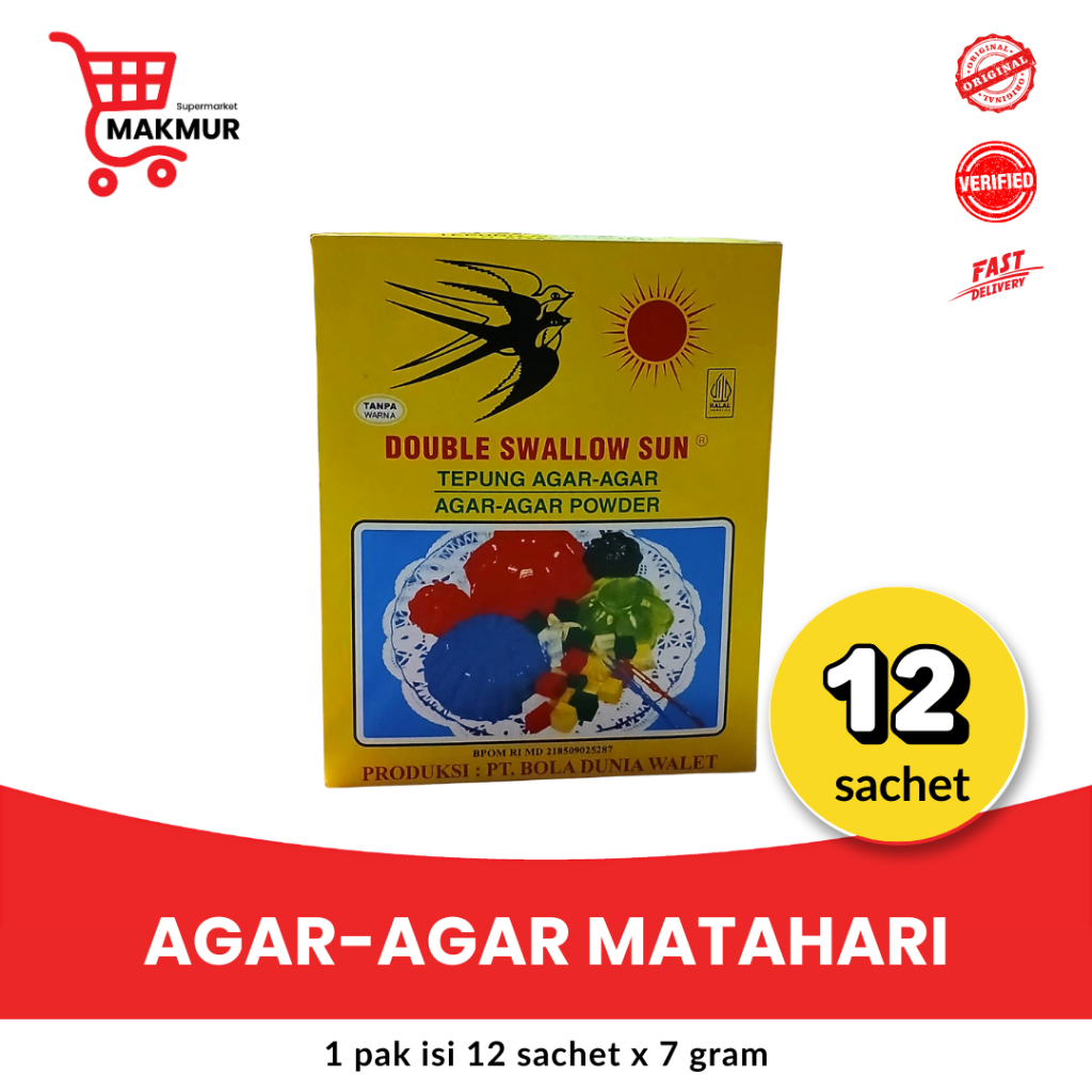 

Agar Agar Double Swallow Sun 1 KOTAK x 12 pcs [ 7 gram ] - Tkmakmur24