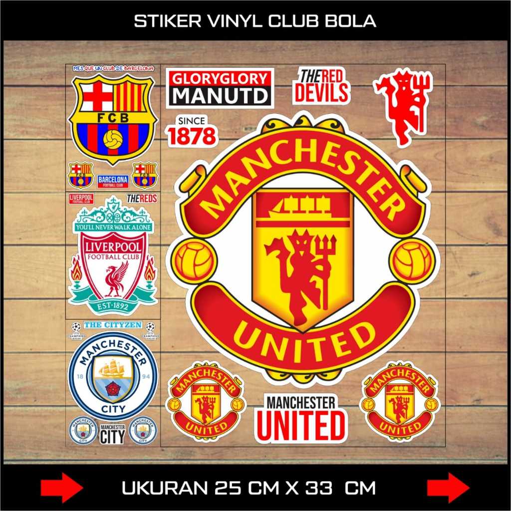 

Stiker Vinyl Club Bola Manchester United, Liverpool, Ac Milan, Barca, Real Madrid, Arsenal, Chelse, Juventus, Bayern Munchen, Al Naser