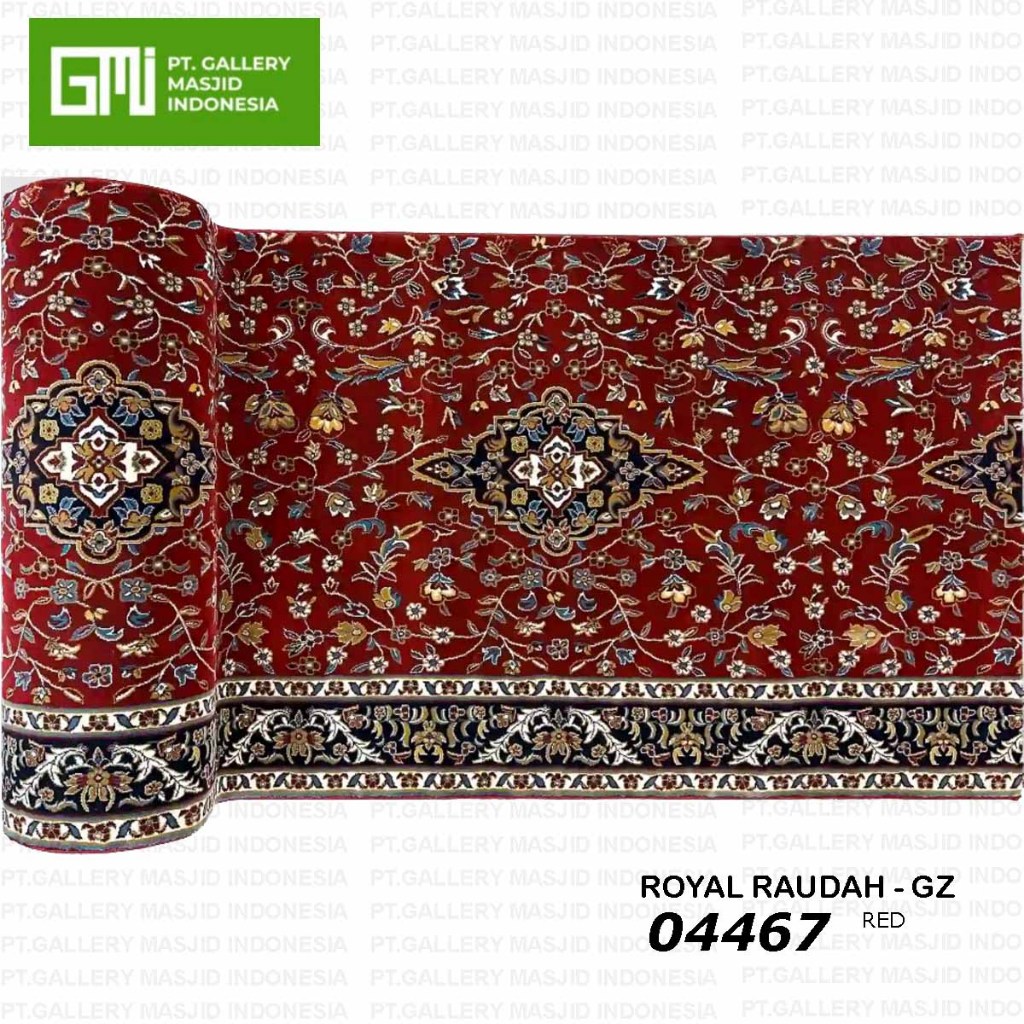 PT. GMI - Karpet Masjid Nabawi Turki Empuk  Tebal 22mm Royal Raudah Hijau / Merah / METERAN - MTR