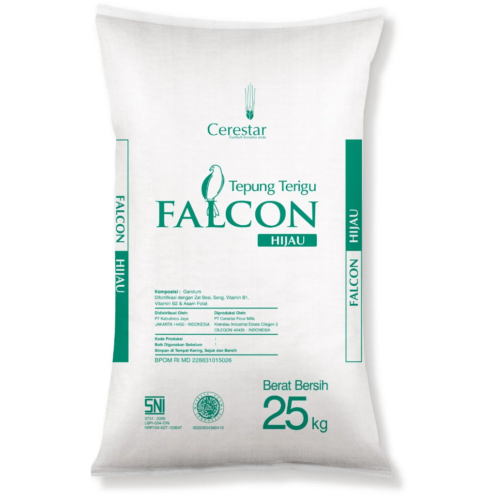 

Terigu Falcon Hijau protein sedang karung 25Kg