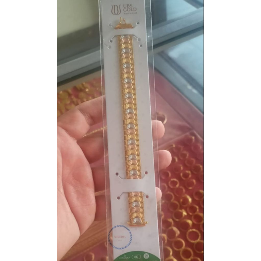 Gelang tali segi variasi kupu-kupu emas kadar 375