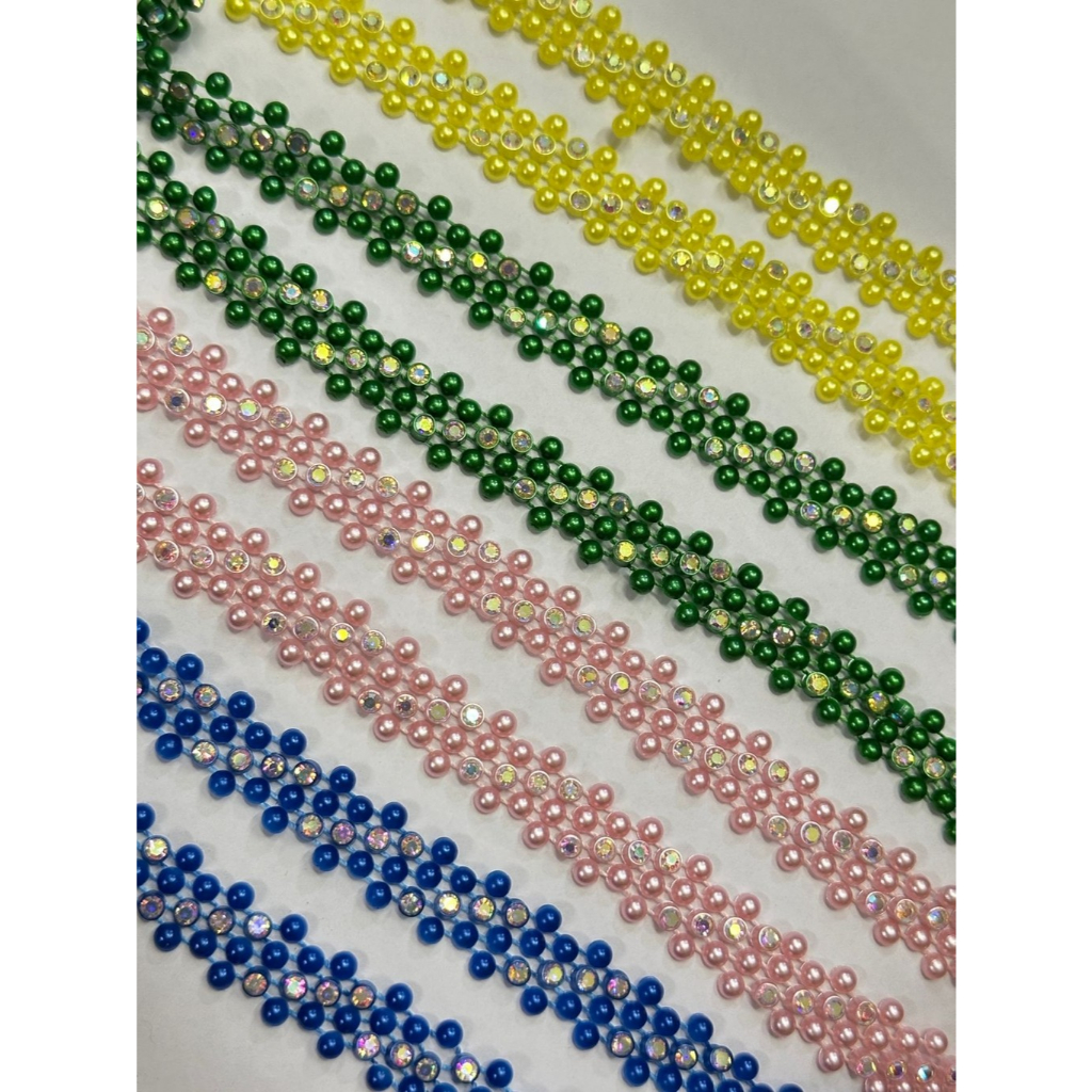 [PER PAPAN] Aplikasi Payet Meteran Hiasan Pinggang Baju Tipe Mutiara + 4 Berlian Serong / Aplikasi F