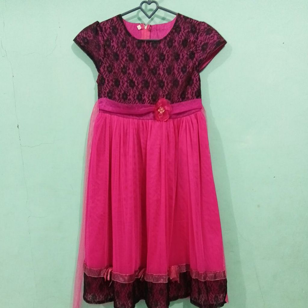 PRELOVED Dress Gaun Pesta Anak Perempuan Pink Fanta/Dress Anak Tutu Kombinasi Brokat