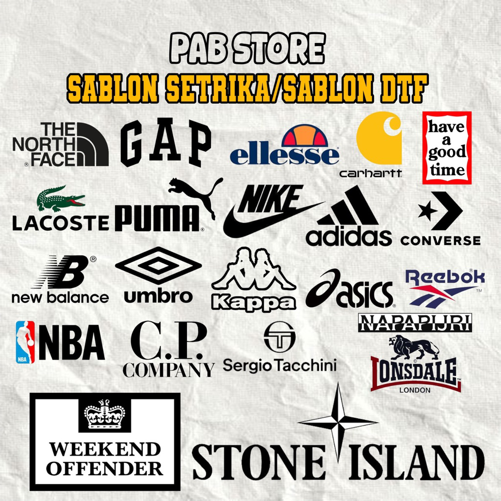 sablon setrika sablon dtf 8 cm logo brand sport dan logo brand casual football