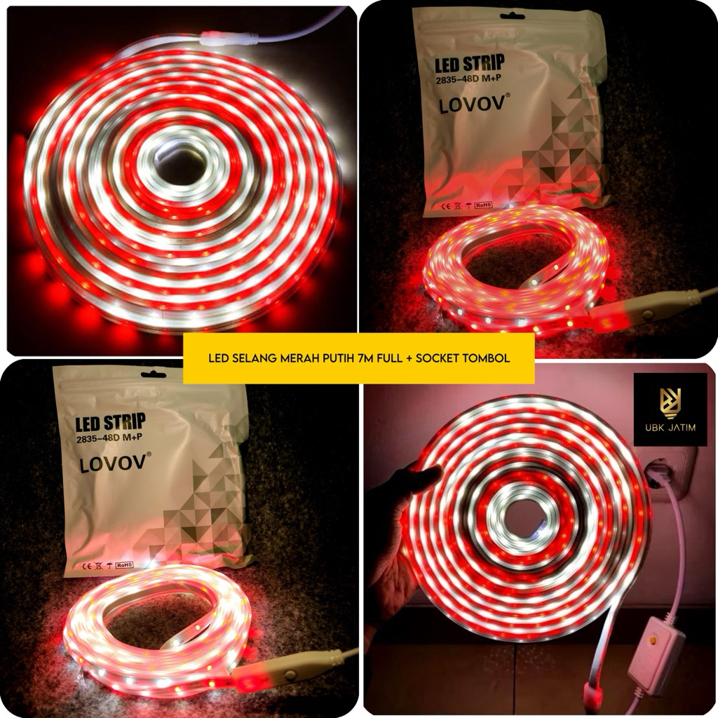 LAMPU LED STRIP SELANG MERAH PUTIH 2835 7M 220V + ADAPTOR OUTDOOR LED STRIP MERAH PUTIH LAMPU HIAS