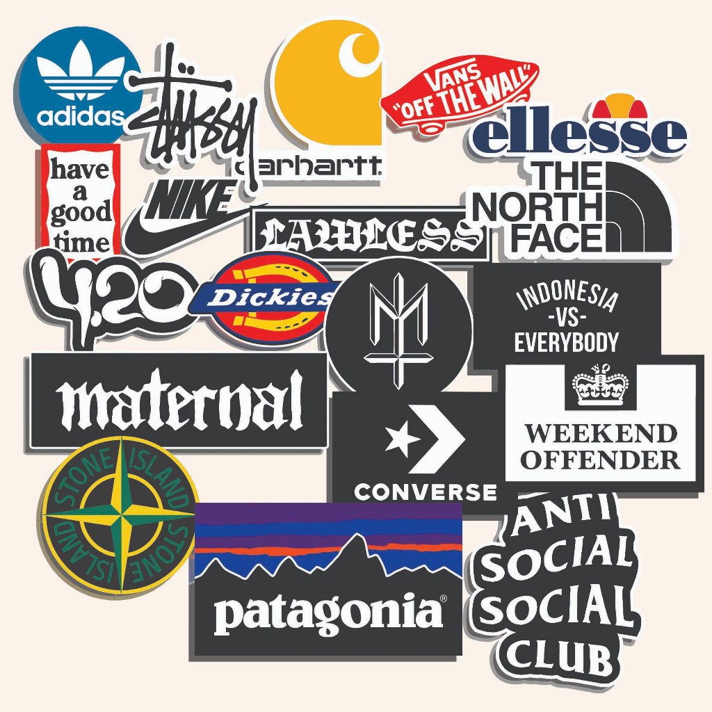 

STIKER BRAND ADIDAS STUSSY CARHARTT VANS ELLESE HAVE A GOOD TIME NIKE LAWLESS THE NORTH FACE ANTI SOSIAL SOSIAL CLUB APPLE DICKIES 420 MATERNAL CONVERSE WEEKEND OFFENDER STONE ISLAND PATAGONIA