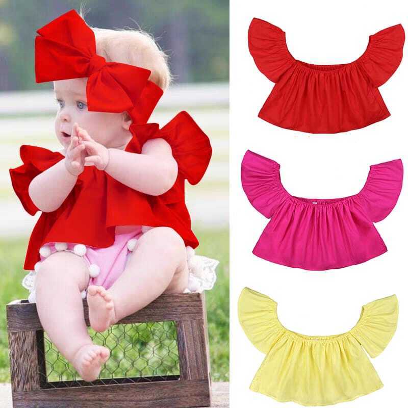 Blouse Anak Cewek Lengan Pendek Korean Style / Atasan Anak Usia 1-8 Tahun Bahan Cringkel