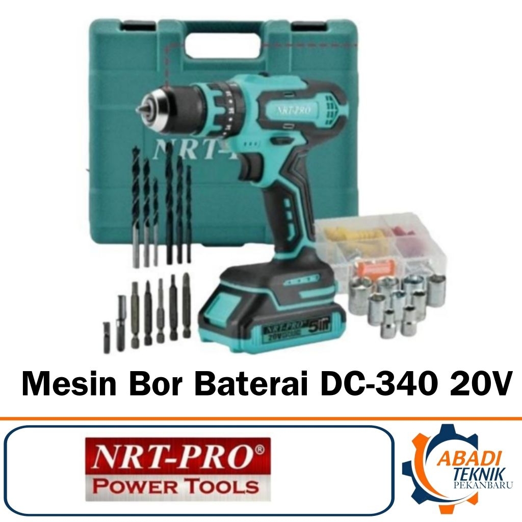 NRT PRO DC 340 Mesin Bor Cordless Drill Beton Tembok Baterai 20 Volt