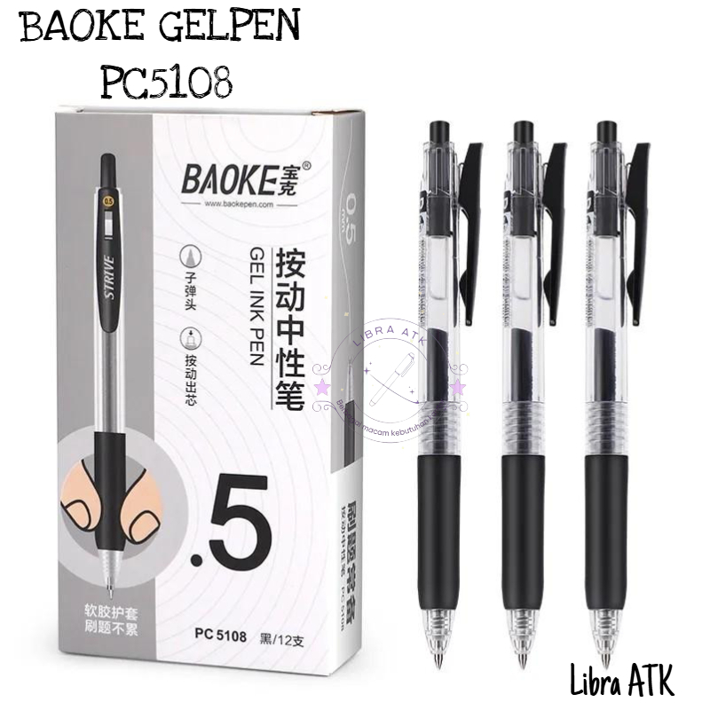 

BAOKE Gel Retractable Pen 0.5mm PC5108 - Pulpen Pena Jel Cetek SATUAN Murah / Bagus