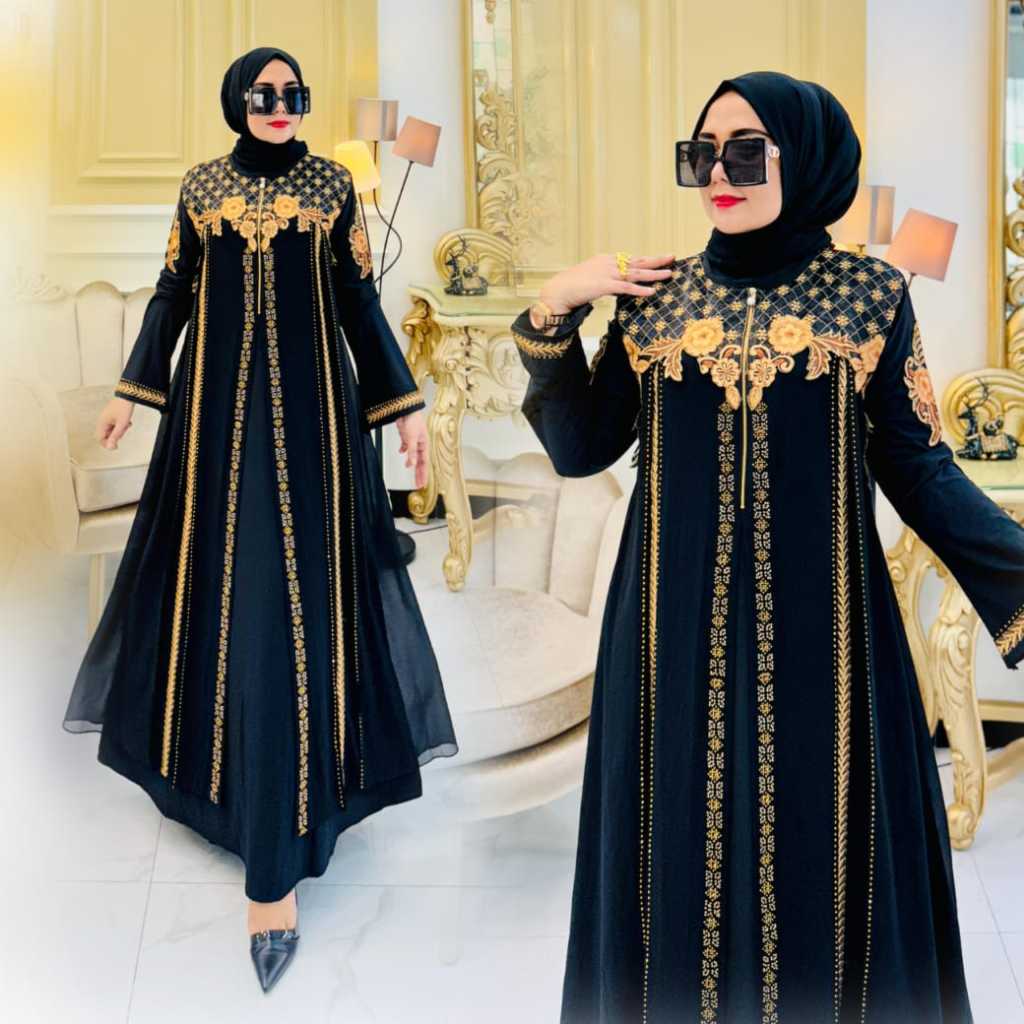 Abaya Premium Gamis Arab Hitam Terbaru 08 / Abaya Hitam Mewah Elegan
