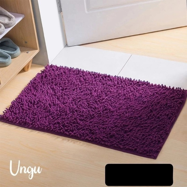 Keset Cendol Warna Ungu 60 x 40 Cm Keset Kaki Kamar Mandi Anti Slip Daya Serap Air Tinggi Bahan Teba