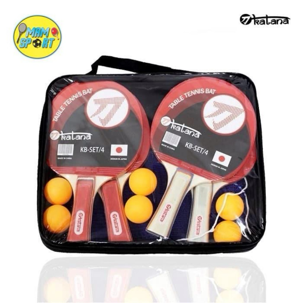 Paket Bet Tenis Meja Tiang Net Dan Bola Pingpong Katana KB Set Free Bag