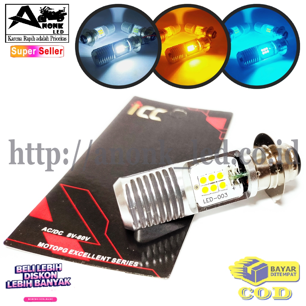 ICC Lampu LED Utama H6 Motor Matic Bebek 12 Mata / Lampu LED Depan Motor H6