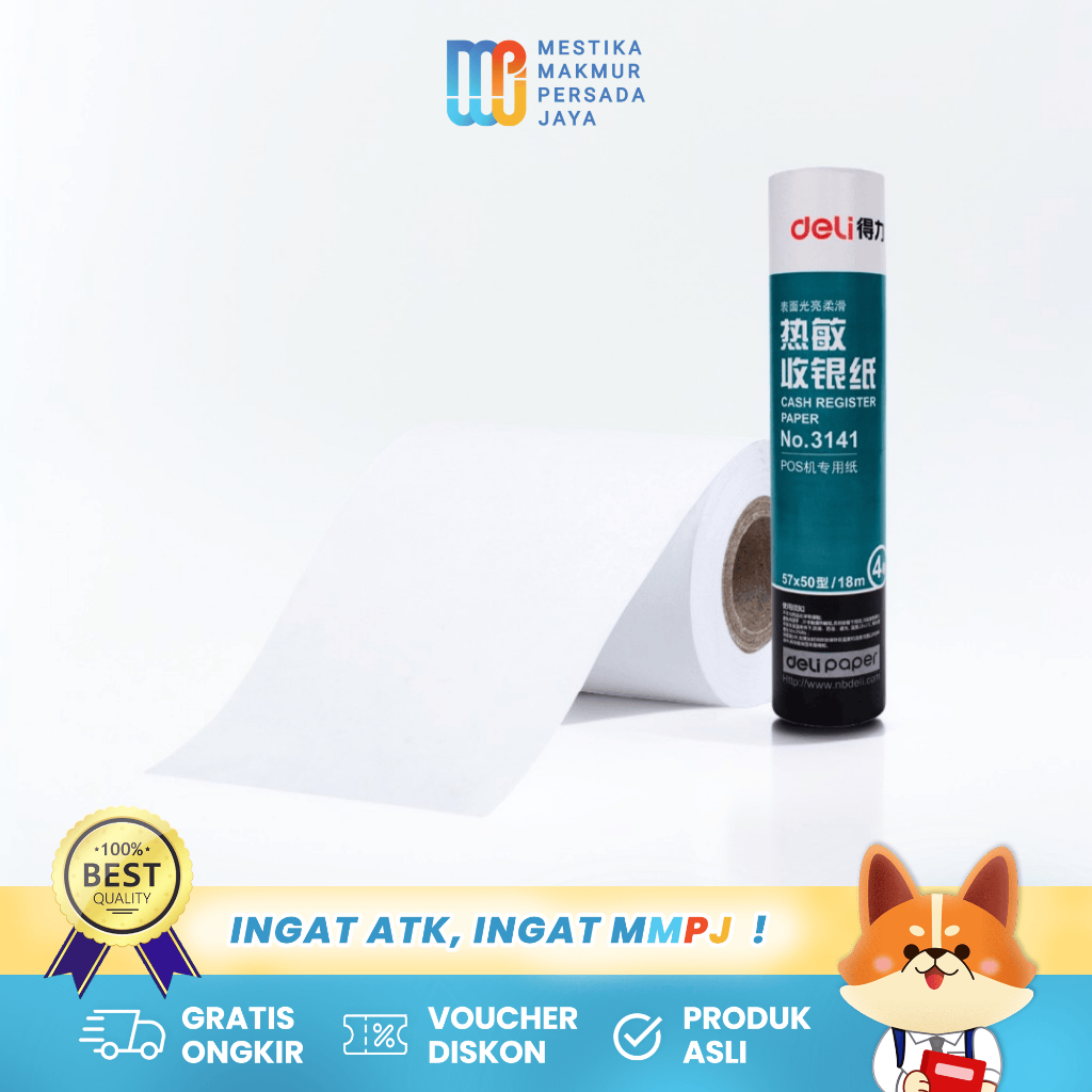 

Deli 3141 Kertas Thermal Struk Belanja - Roll 57×50 mm 18M