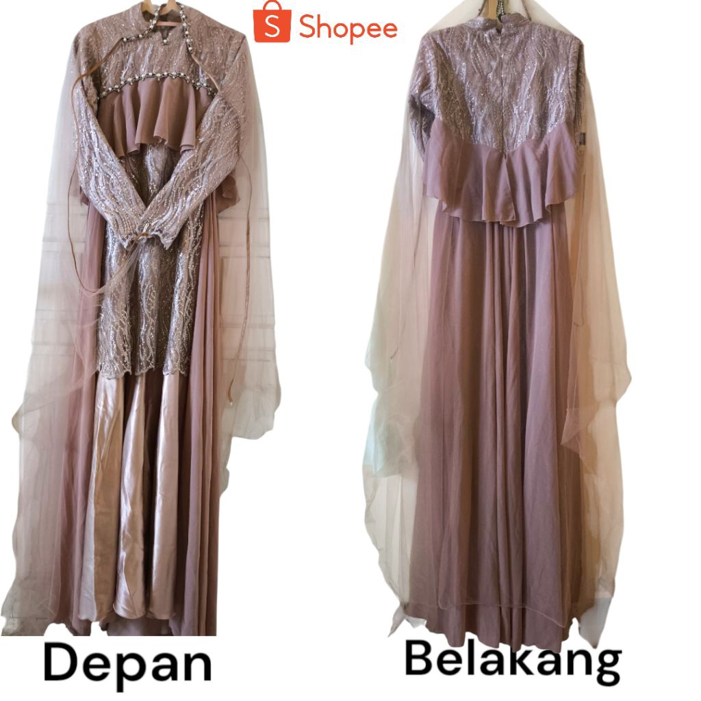 PRELOVED!❤️ BAJU GAUN WEDDING AKAD NIKAH 3 IN 1 Warna Nude/NIKAH/PESTA/RESEPSI PERNIKAHAN/CALON ISTR