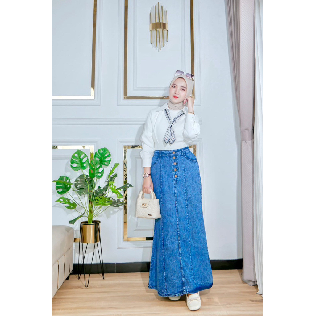 ROK JEANS MERMAID SKIRT KOREAN STYLE WANITA CEWEK BIRU HITAM SETANDAR JUMBO
