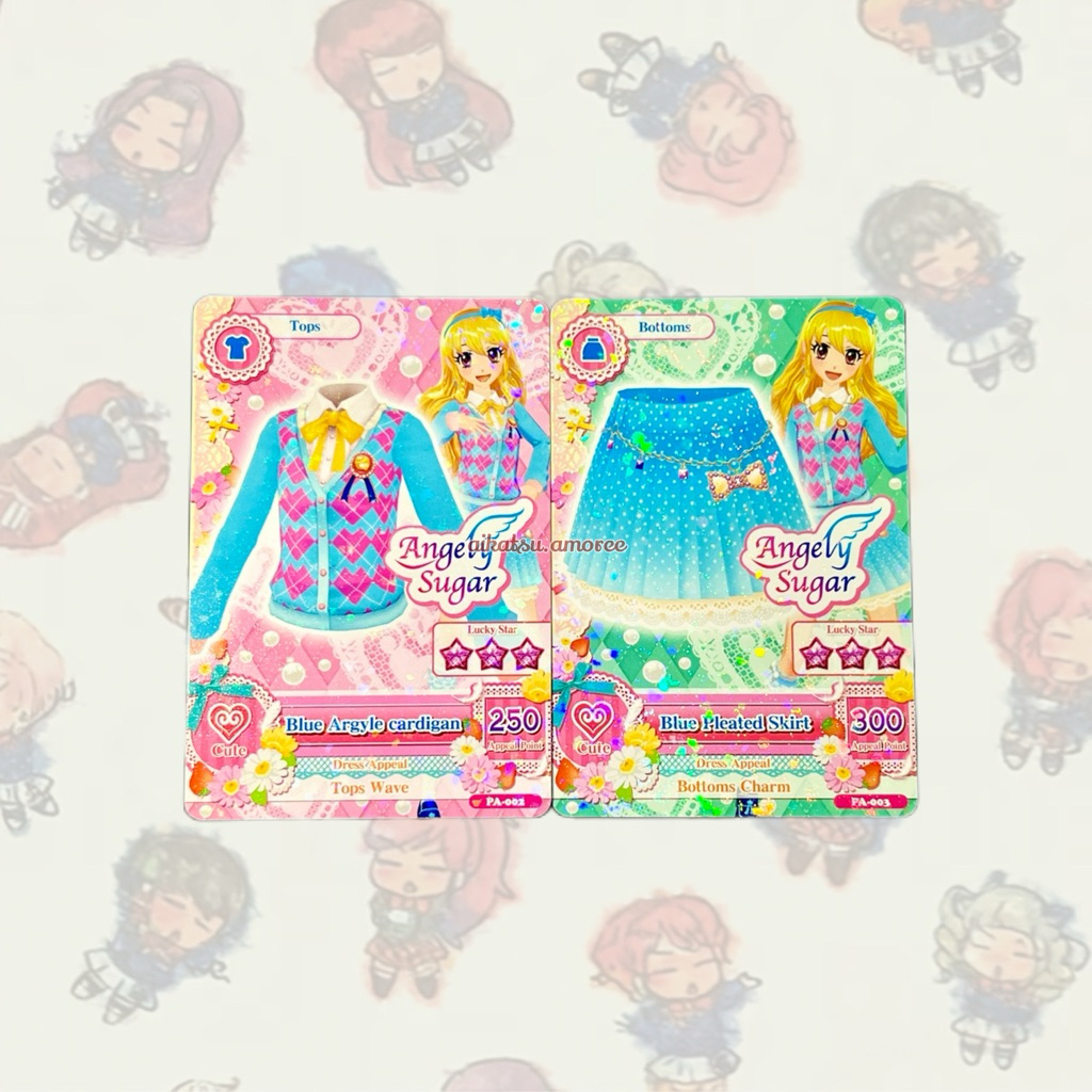 Aikatsu Angely Sugar Promotion Cards Blue Argyle Cardigan and Blue Pleated Skirt Set Ichigo Hoshimiy