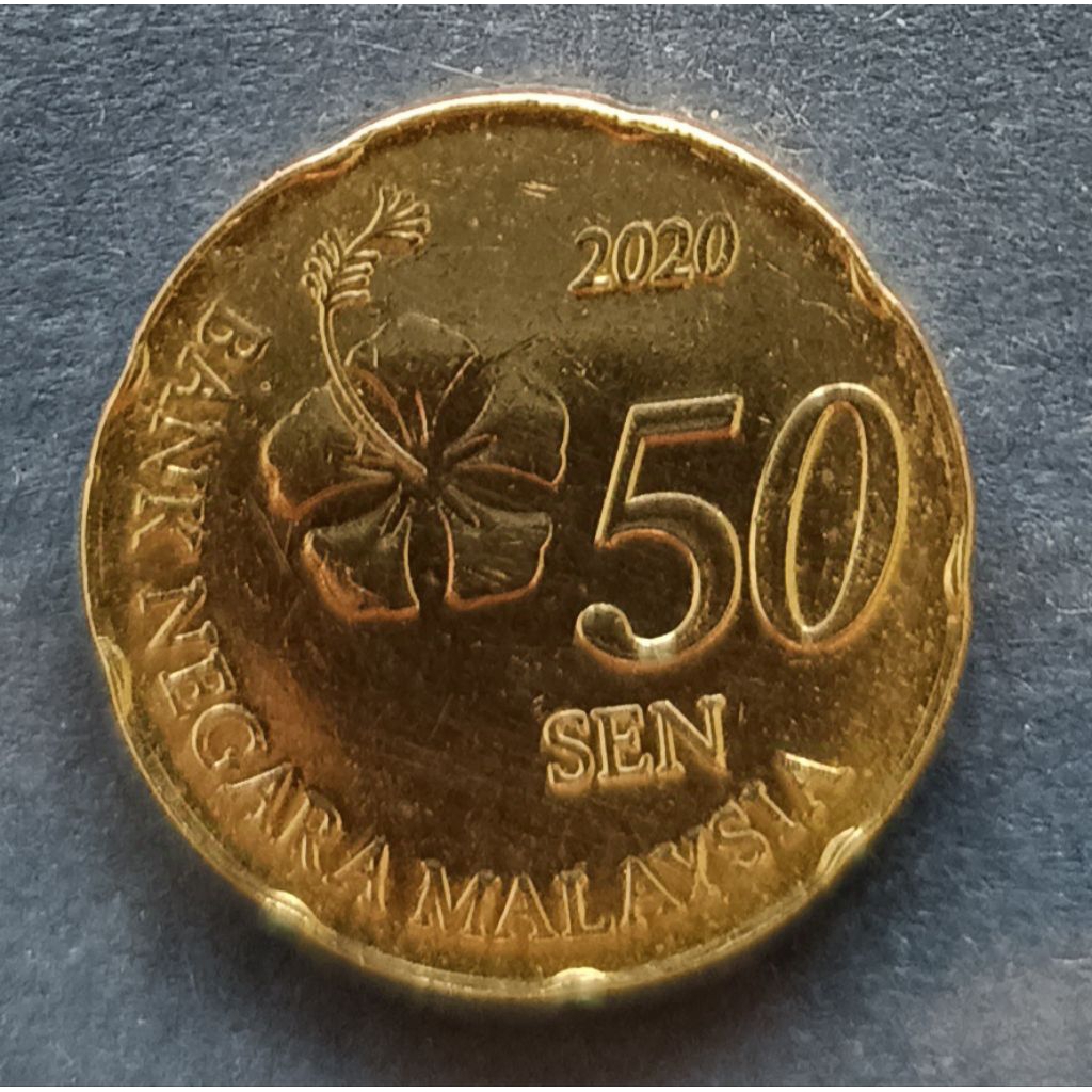 koin Malaysia 50 cent (kuning) tahun 2020..
