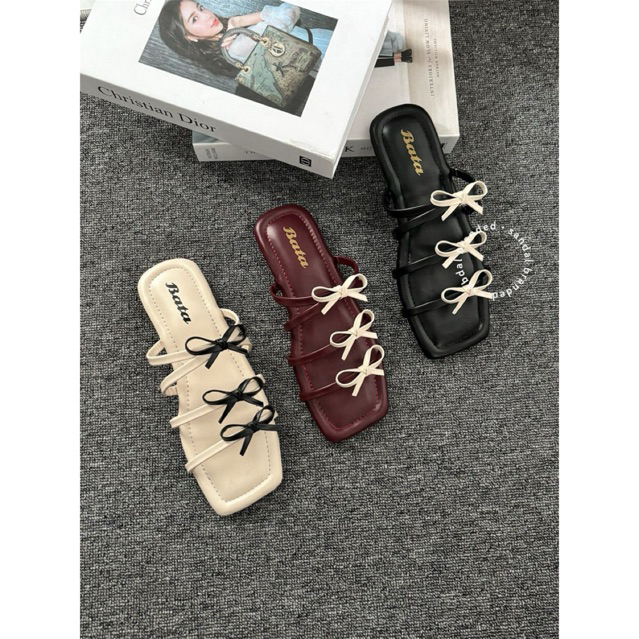 Sandal Wanita Bata Teplek Motif Pita Cantik Trendy Sendal Cewek Pita Teplek Slip On Terbaru 2025