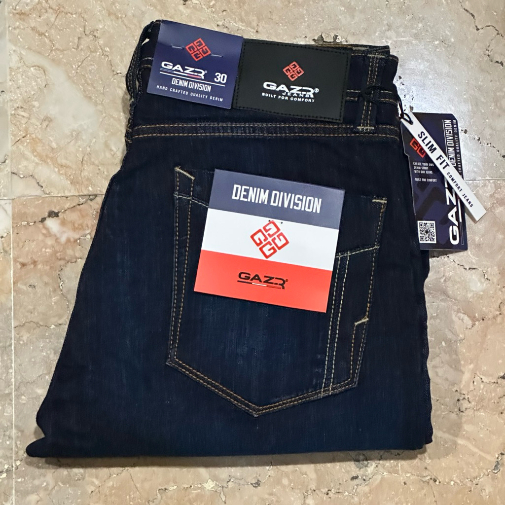 GRATIS OBLONG Celana panjang jeans Pria GAZR Original Slim Stretch Dark Blue 808220604