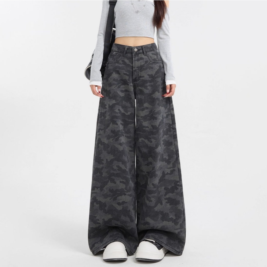 Kamuflase Kekinian Fashion Kulot Loose Celana Jeans Wanita Highwaist