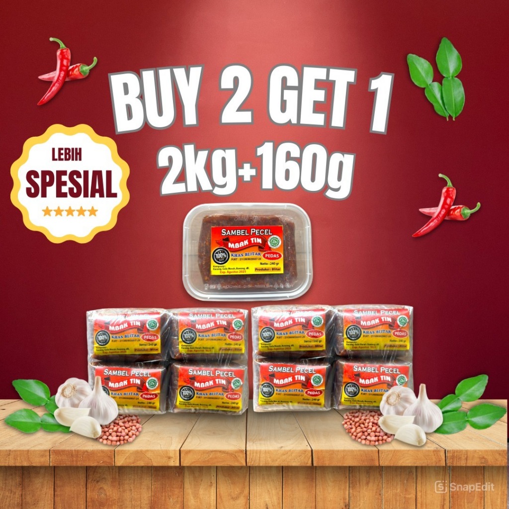 

BUY 2 Paket GET 1 pcs Sambel Pecel Mbak Tin Khas Blitar 2 Paket + 240g