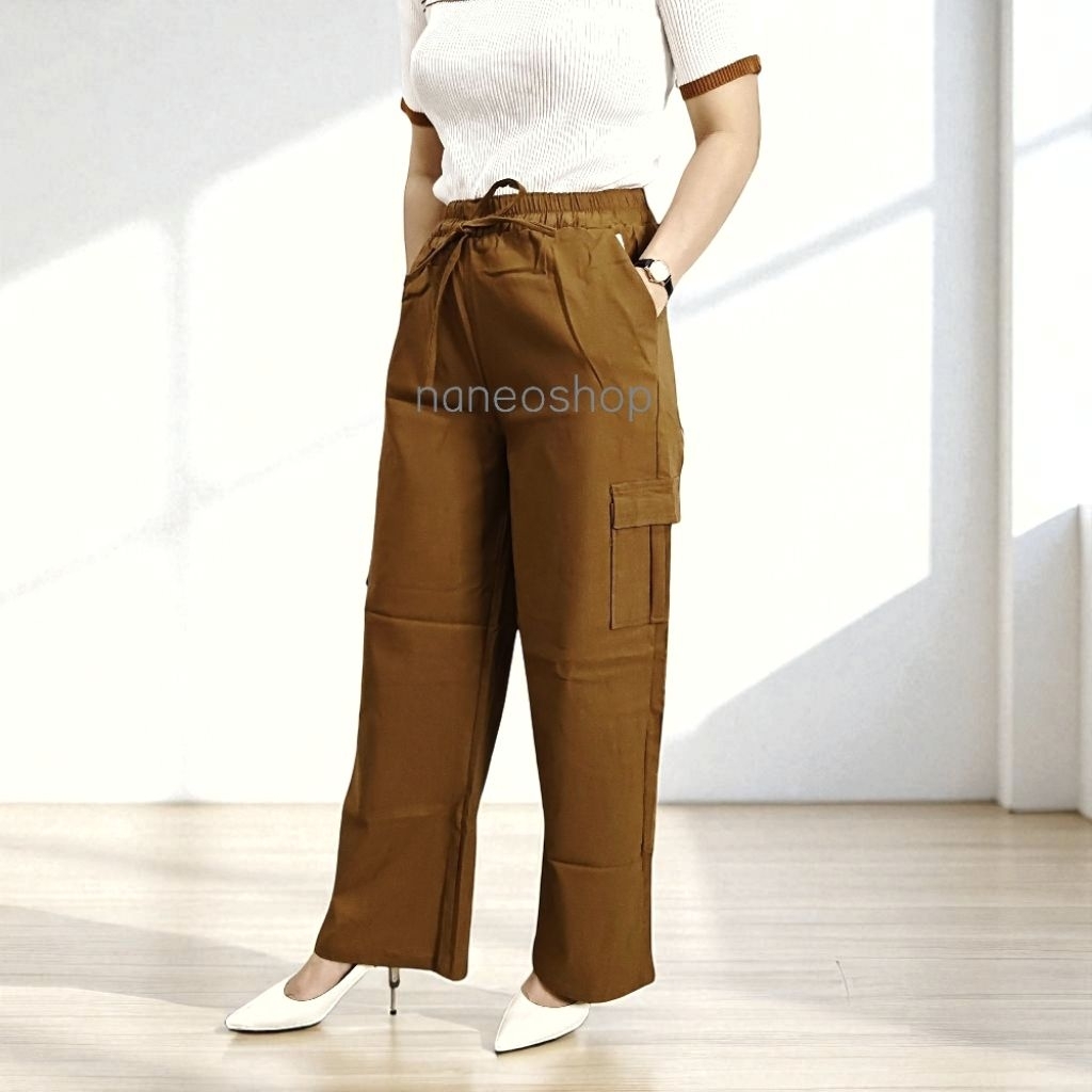 Celana Kulot panjang Wanita Kulot Cargo Stretch tebal Simple Me