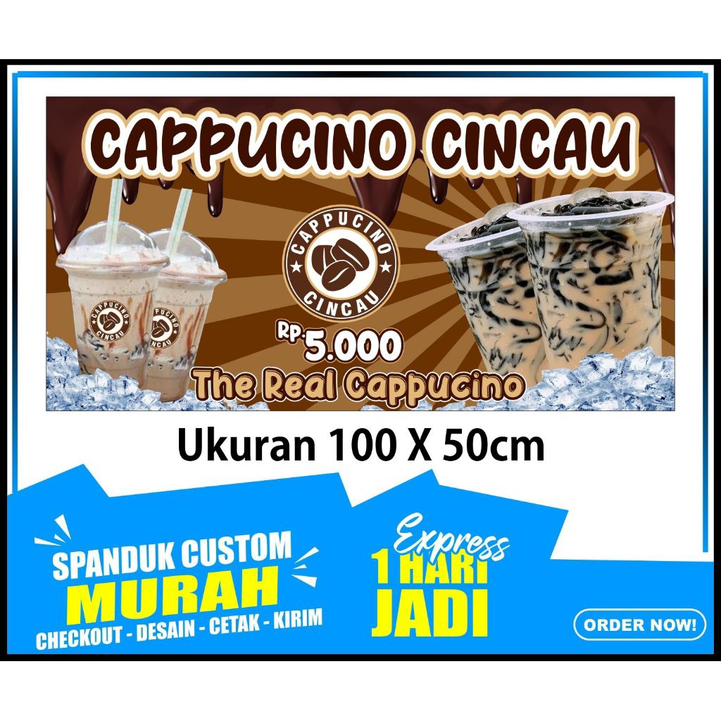 banner CAPPUCINO CINCAU, SPANDUK CAPPUCINO CINCAU, ukuran 100x50 cm, COD
