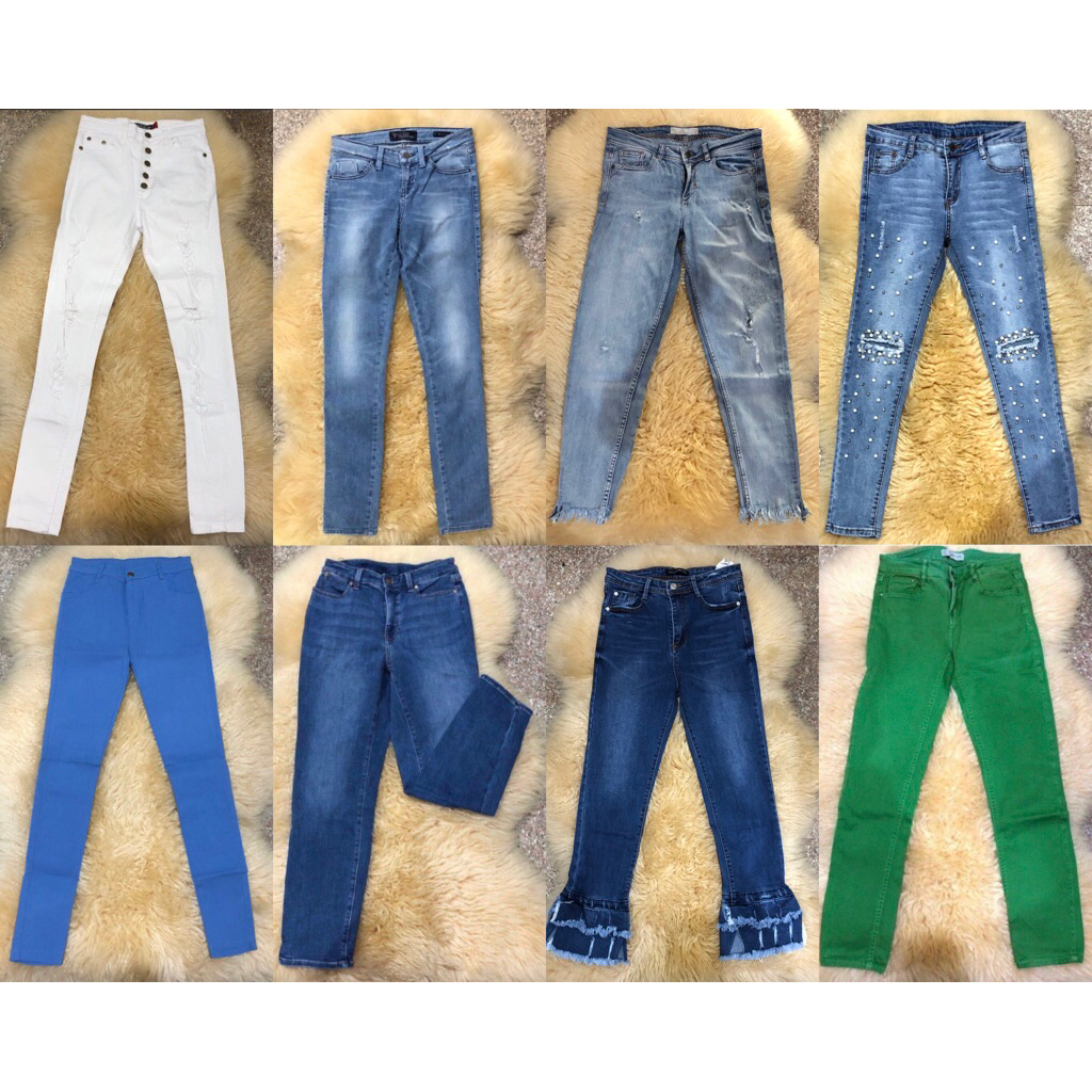 Zara Guess Original Celana Panjang Wanita Skinny Slim Fit Biru Hijau Jeans Preloved