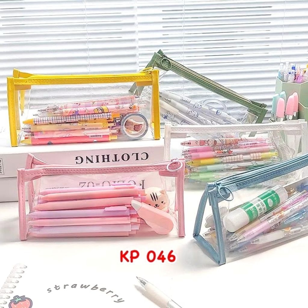 

TRANSPARENT PLASTIC PENSIL POUCH DOMPET KOTAK TEMPAT PENSIL PLASTIK TRANSPARAN