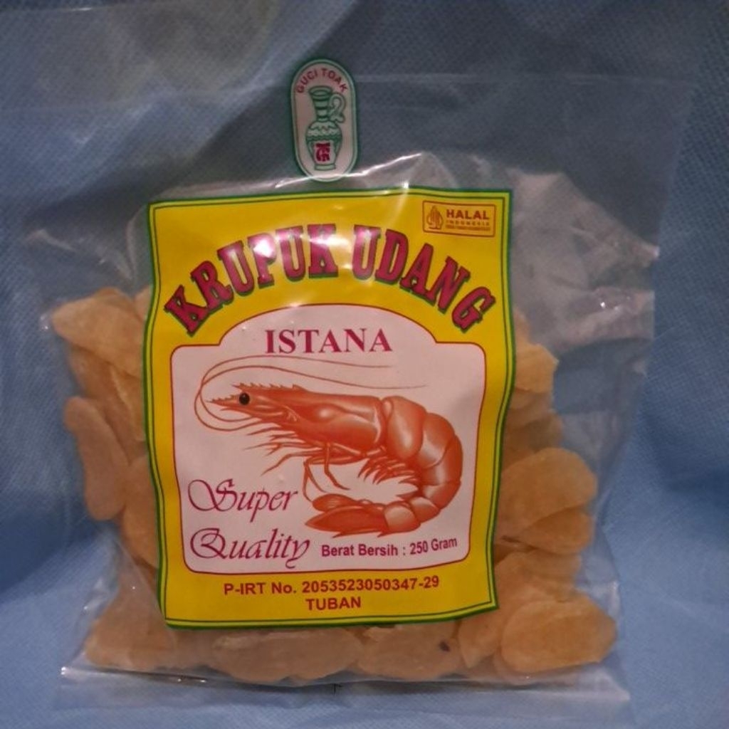 

krupuk udang super quality istana cap guci toak 250 gr irisan kecil