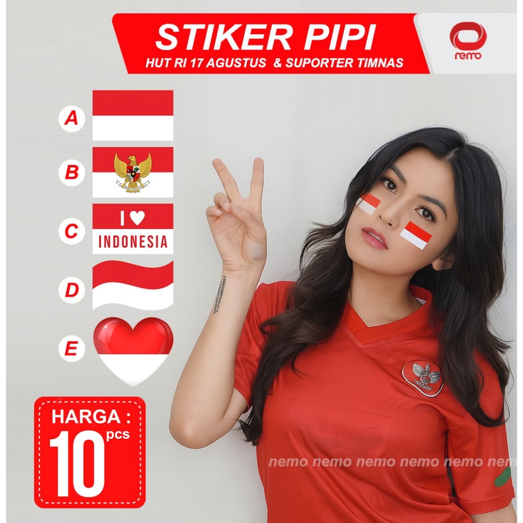 

Stiker Pipi 17an Bendera Indonesia HUT RI Agustus & suporter timnas Merah Putih sudah cutting Mesin