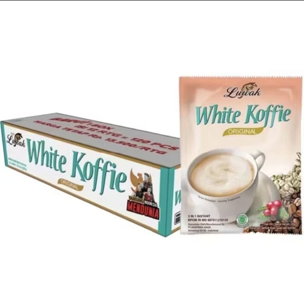 

Kopi Luwak White Koffie [1 Dus/12 Renceng/120 Sachet]